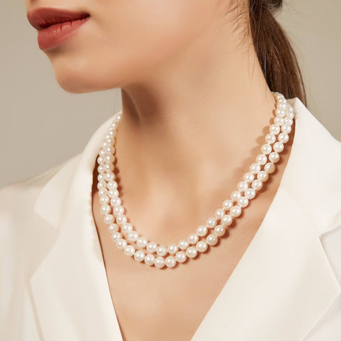 7.5-8.0mm White Freshwater Double Strand Pearl Necklace - House Of Pearls